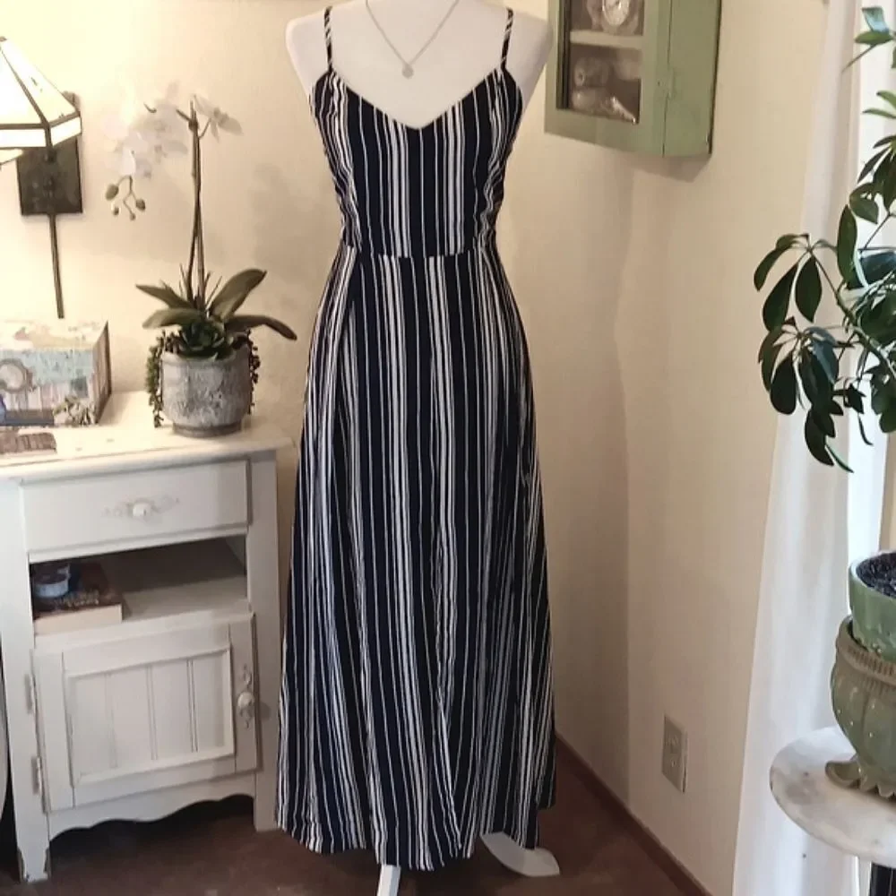 Zaful Navy and White Striped Maxi Dress. Nautical. Festival. Beachy.